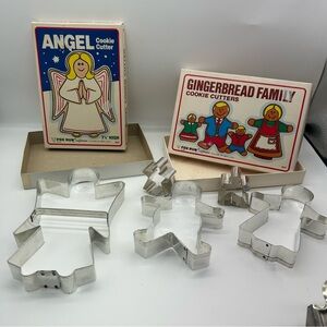 Fox Fun 80's Vintage Gingerbread Family & Angel metal cookie cutters 7" in boxes